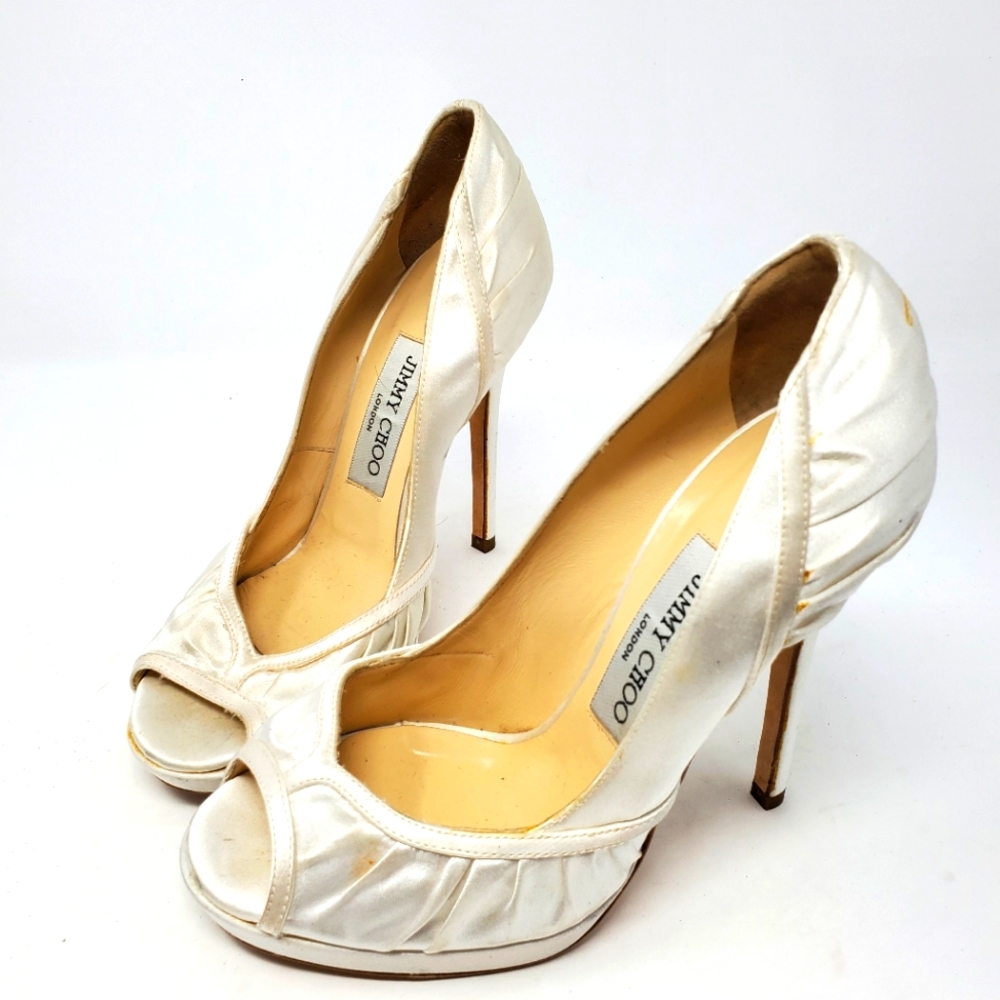Jimmy Choo White Satin Pumps